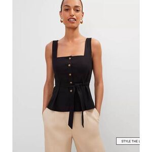 $80 Ann Taylor Linen Blend Button Tie Waist Top size 2